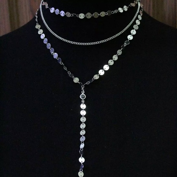 Triple Layered Disc Chain Drop Boho Necklace - Picture 2 of 2